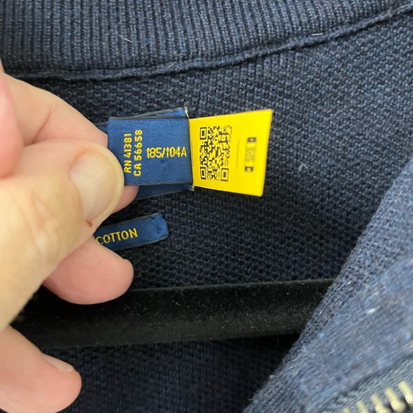 Polo by Ralph Lauren Size XL, 1/4 Zip Sweater 100% Pina Cotton, GUC. Navy Blue - Picture 10 of 15